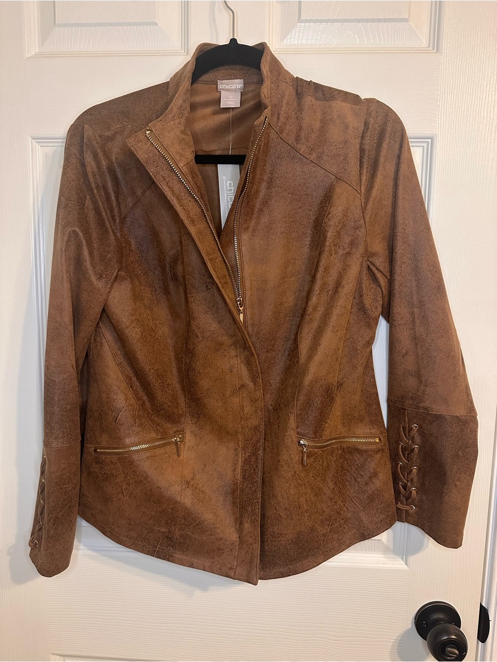Chico's Chestnut Brown Faux Suede Zip Jacket size 0 (4/6)